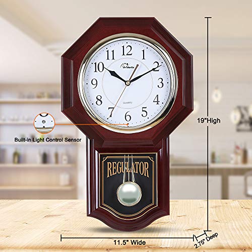 WallarGe Pendulum Wall Clock,Grandfather Wall Clock,19" x 11.5",Battery