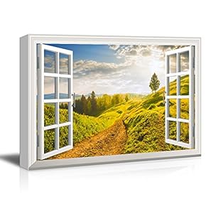 3D Visual Effect View Through Window Frame Muddy Road Among The Grass in The Mountain Gallery 12x18 inches