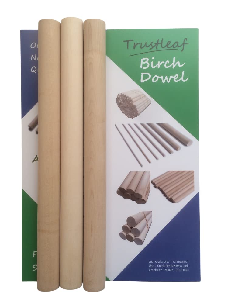 Trustleaf 25mm x 30cm Birch Hardwood Wooden Dowels (3 Dowels)