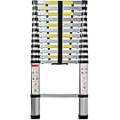 OxGord 12.5 Feet Aluminum Telescopic Extension Ladder - EN131 Certified - Extendable wih Spring Load Locking Mechanism Non-Slip - 330 lb Max Capacity