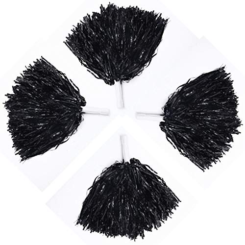 Vumdua 12 Pcs Cheerleading Pom Poms, Plastic Cheerleader Pompoms for Sports, Dance, Party, Team Spirit Cheering (Black)