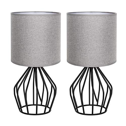 HAITRAL Modern Table Lamps Set of 2 Black Metal Bedside Lamps for