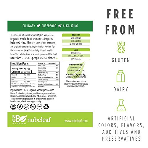 Nubeleaf Wheat Grass Juice Powder - Non-GMO, Gluten-Free, Organic, Raw, Vegan Source of Essential Vitamins & Minerals - Single-Ingredient Nutrient Rich Superfood for Cooking, Baking, Smoothies (14oz) - Thumbnail 3