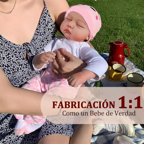 KFBGKKF Bebe de Silicona, Juguete Realista de 55 cm, Regalos de Juguete Suaves y Realistas, Muñeca Niña Reborn Cuerpo Completo De Silicona, para Niños a Partir de 3 Años (Ojos Cerrados)