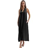 Amazhiyu Women's Linen Halter Sleeveless Casual Summer Maxi Dresses with Pockets