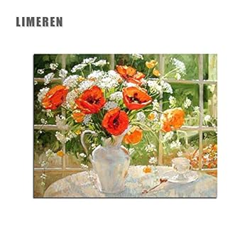 Mbywq Peinture Numero Vase Sur La Table Fleurs Fleurs Fleurs