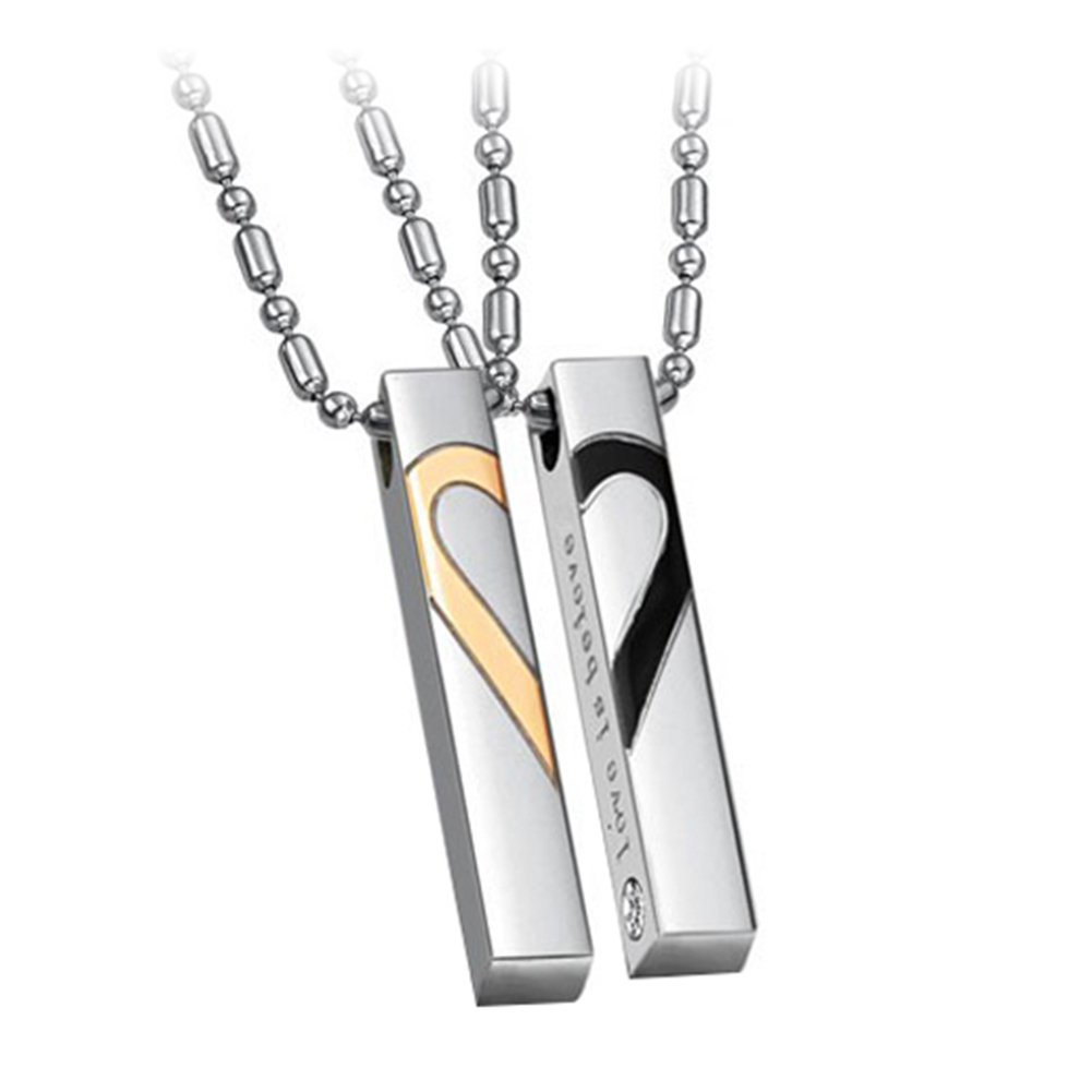 Cupimatch 2PCS Fashion Stainless Steel Engraved Love is Believe” Love Heart Jigsaw Couples Pendant Necklace with Chain