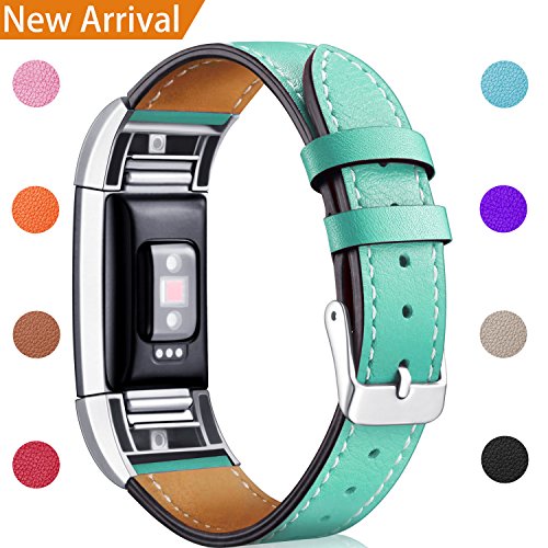 Hotodeal [Best Buy] For Fitbit Charge 2 Replacement Bands, Classic Genuine Leather Wristband with Metal Connectors, Fitness Strap for Charge 2 Women Men Small Large,Teal