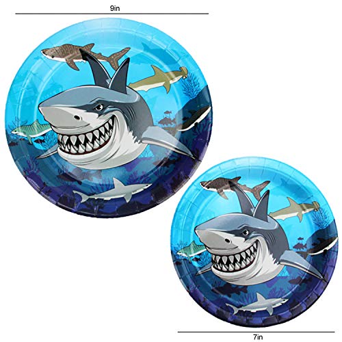 177 Piece Shark Party Supplies Set Including Banner, Plates, Cups, Napkins, Tablecloth, Spoon, Forks, and Knives, Serves 25