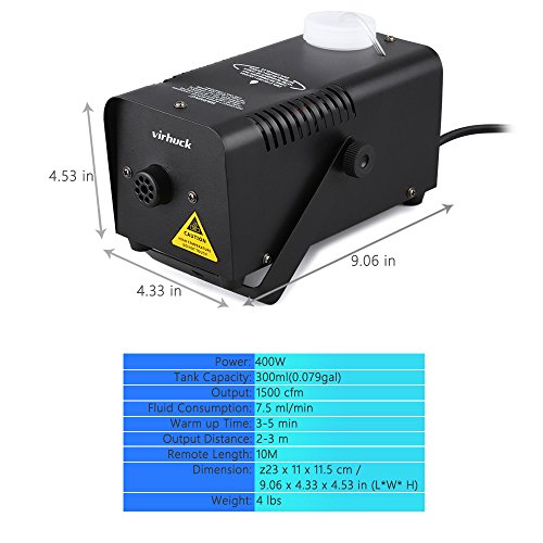 Virhuck 400Watt Portable Fog Machine With Wireless Remote Control, Smoke Machines For Parties