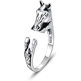 sagrence 925 Sterling Silver Horse Ring Adjustable Horse Head Wrap Ring for Women Animal Hug Ring Equestrian Jewelry Gift for Horse Lovers