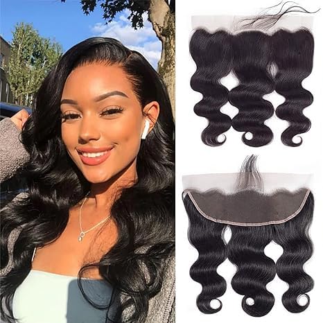 13x4 Lace Frontal Closure Ear To Ear Body Wave Unprocessed Brazilian Human Hair With Baby Hair Free Part Natural Black Color 18 Inch
