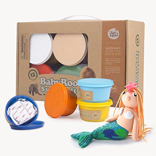 Jar Melo Modeling Dough Kit; 12 Pack; 3.5 Ounce One Can; Non-Toxic; Assorted Colors; Air Dry Modeling Magic Clay; Super Soft; Ultra-light Molding Clay for Kids