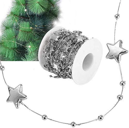 HEEPDD Pearl Bead Chain with Star Shape, 10 Meters Decorative String Trim Silver ABS Plated Bead Roll Decoration Accessories for Crafts DIY Party Wedding Home Decor
