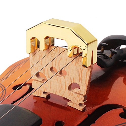 Ireav Metal Violin Practice Mute Fiddle Silent Silencer Violin Muffler Fit for 1/2 3/4 4/4 Violin (GOLD)