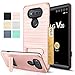 LG V20 Case,AnoKe [Card Slots Holder][Not Wallet] Kickstand Hard Plastic PC TPU Soft Hybrid Shockproof Heavy Duty Protective Holster Stand Case For LG V20 2016 KC1 Rose Gold
