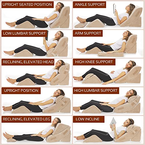 4 Pc Bed Wedge Pillows Set Orthopedic Wedge Pillow for Sleeping