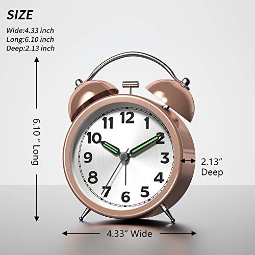 Kpin Double Bell Alarm Clock with Battery Operated, Glow in Dark Hands, Backlit on Demand, Loud