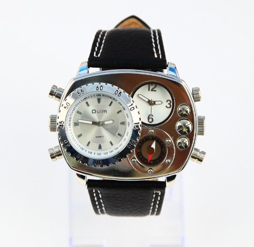 Oulm Man Metal Dial Watch with Quartz Movement/Compass/White dial