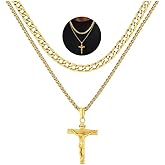 FaithHeart Cross Necklace for Men, Silver/Black/Gold Crucifix Necklace Stainless Steel Pendant with Cuban Chain Jesus Cross Necklaces Religious Gifts for Men
