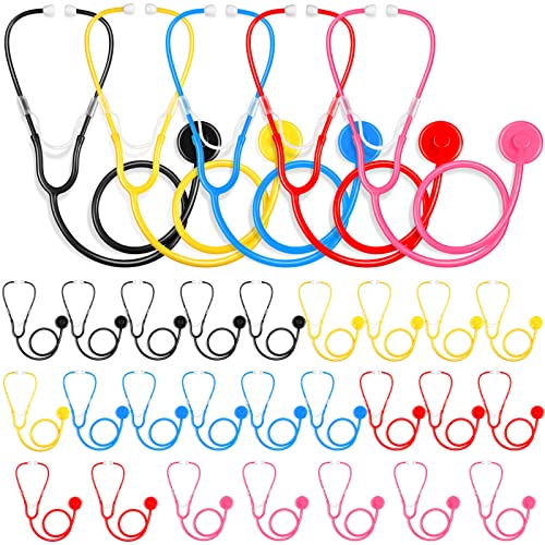 Hanaive 30 Pack Kids Stethoscope Toy Disposable Stethoscope Bulk Real Working Nursing Doctor Pretend Game Nurse Costume Accessories for Kids School Career Day Grad Party(Assorted Colors)