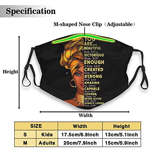 African American Queen Face Mask, Decorative Adjustable, with 2 Filters