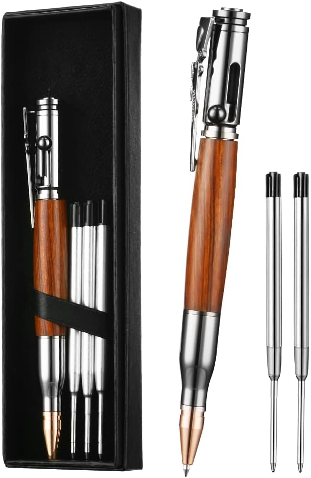 AUAUY Bolt Action Pen with Gift Case Aluminum Retractable Ballpoint 5 Refills