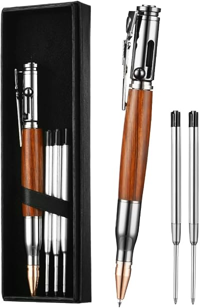 AUAUY Bolt Action Pen with Gift Case Aluminum Retractable Ballpoint 5 Refills