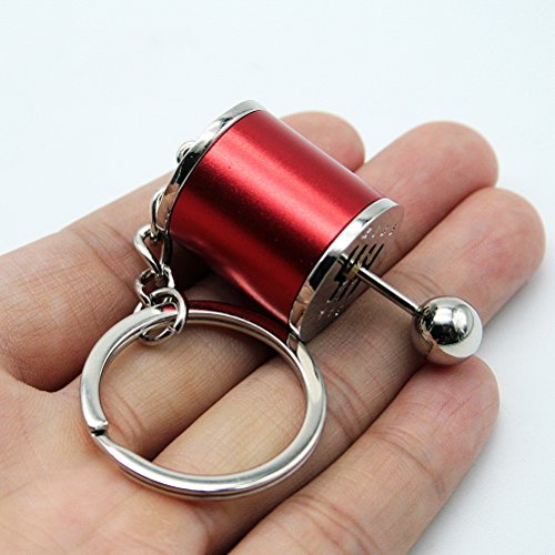 Waterwood Creative Auto Part Model 6 Speed Gear Box Shifter Keychain Key chain Ring-Silver&Red