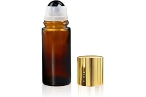 Warmify Obsidian Roller Bottles for Essential Oils, 50ml Refillable Amber Glass Roll On Bottles with Natural Crystal Roller B