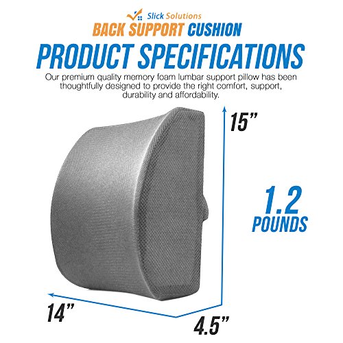 Back Support Cushion (Gray) - Jockey Saddle - Memory Foam Lumbar Support Pillow with 3D Mesh Cover for Balanced Firmness by Slick Solutions