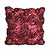 E'Plaza 2pcs New Burgundy 3D Raised Ribbon Roses Cushion Covers Throw Pillow Cases 16X16 (2, Burgundy)