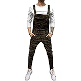 LONGBIDA Men's Denim Bib Overalls Fashion Slim Fit Jumpsuit with Pockets