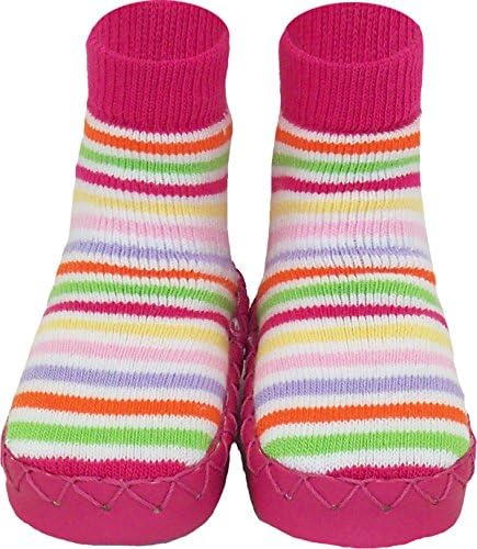 Konfetti by Nowali Colorful Stripes Kids Swedish Moccasins House Slippers Shoes - Girls Slipper Socks - Home Footwear for Toddlers, Pre-Schoolers and Children