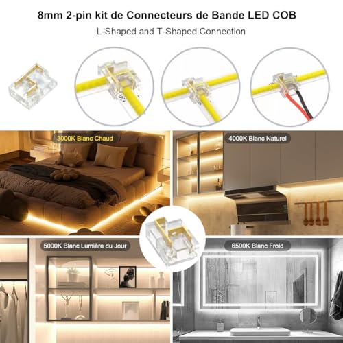 10 m COB LED Strip, App Control, 2700K-6500K Cool White LED Strip with Remote Control and Power Supply, 24V Dimmable LED Strip, 620LEDs/M, CRI >92, Width 8 mm, for Bedroom, Home Decor