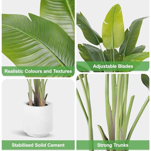 ZEEOZE Artificial Plant Bird of Paradise 200 cm High Fake Tropical Palm Tree for Indoor Outdoor with 15 Leaves Banana Tree Indoor Fake Tree with White Asus for Bed Garden Office Decoration