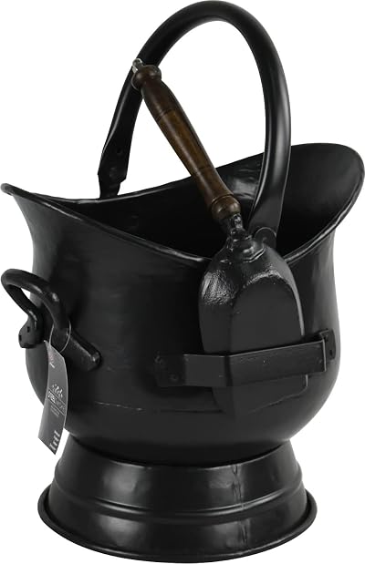 Sterling Ventures Coal Bucket Shovel Matte Black Kindling Fireplace Log Bunker