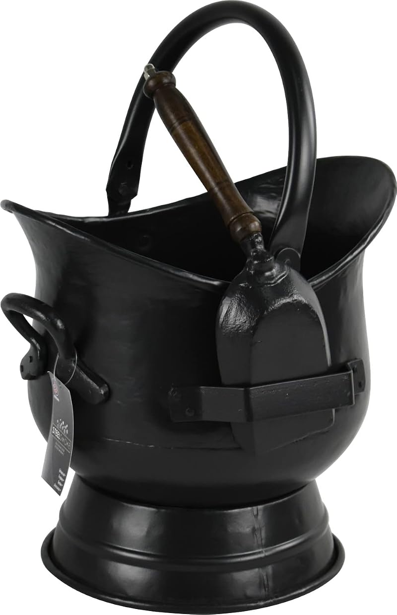 Sterling Ventures Coal Bucket Shovel Matte Black Kindling Fireplace Log Bunker