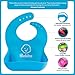 Waterproof Silicone Bibs – New Reinforced Buttonholes Keep Bib on Toddler – Stay Open Food Pocket Catches All Spills – Reduce Cleaning and Laundry – Bonus Spoon or Bandana – Set of 2 (Blue & Green)
