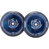 CLAS FOX 1 Pair Pro Stunt Scooter Wheel Hollow Wheels with Abec 9 Bearings for MGP/Razor/Lucky/Envy/Vokul Scooter (2pcs) (Black-Chrome Blue, 110MM)