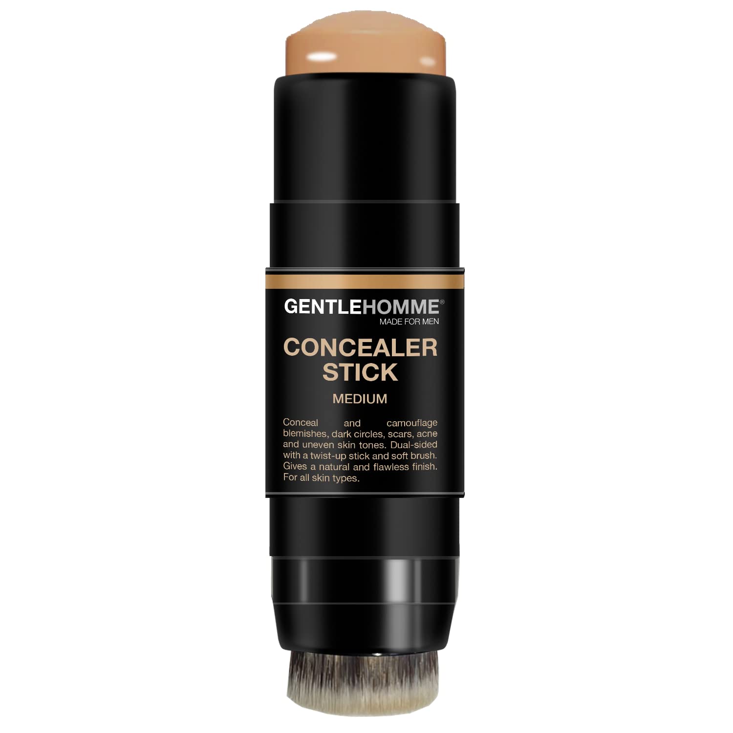 Concealer Stick with Brush for Men - Eraser Dark Circles - Men’s Multi-Use Concealer - Dual Sided Full Coverage with Soft Brush - Buildable Coverage Makeup - All Skin Types - (Medium)