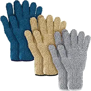 3 Pairs Dusting Gloves Lengthen Dusting Gloves House Kitchen Cleaning Gloves Reusable Microfiber Dusting Gloves Mitts for Car(Dark Blue,Gray,Khaki)