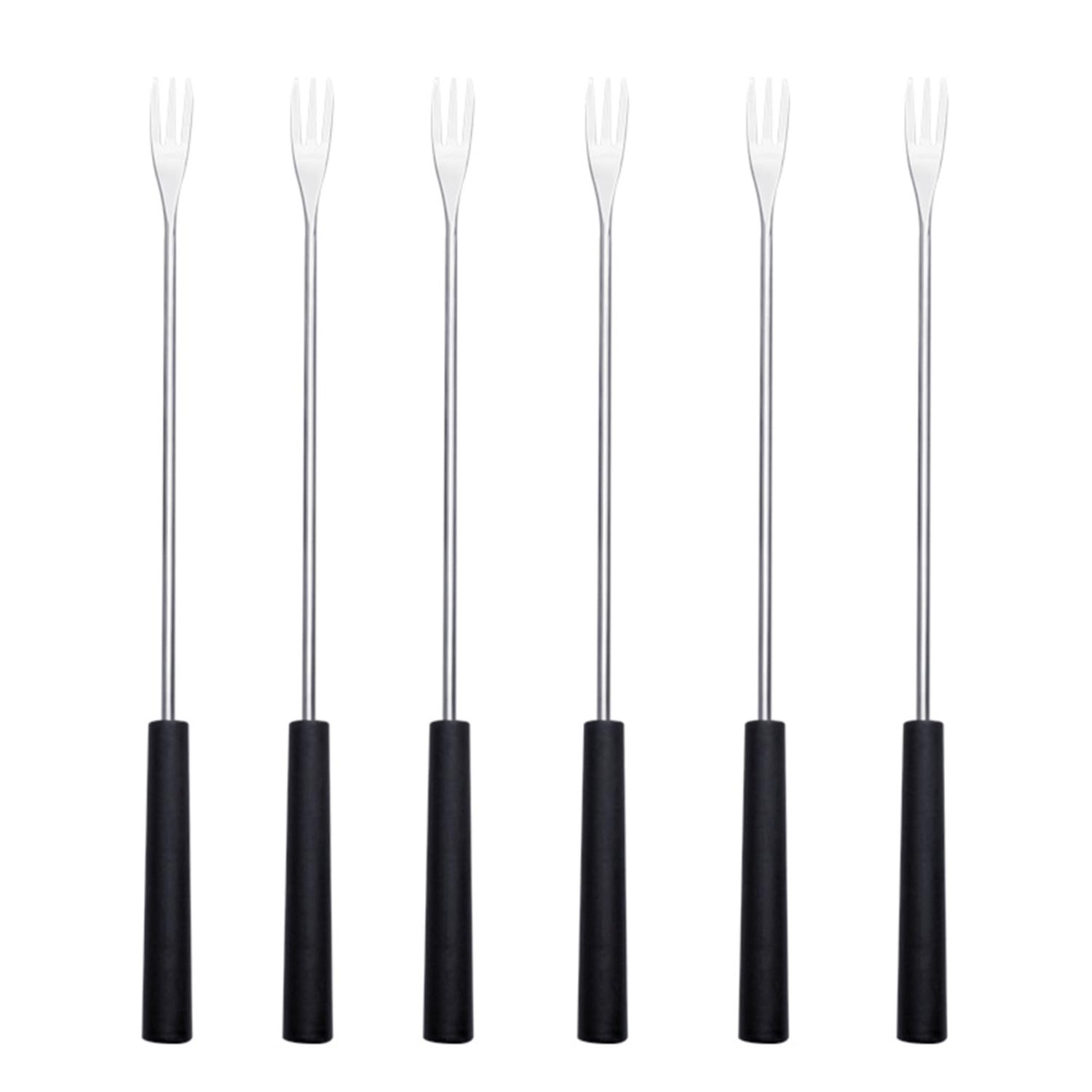 Cheese Fondue Forks Stainless Steel Cheese Fondue Cutlery with Heat Resistant Handle for Cheese Chocolate Marshmallow Meat 6 Pieces (Black)