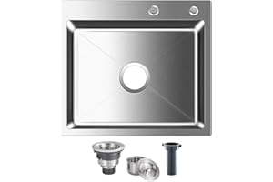 ROVOGO Drop-in 21.7 x 17.7 in. Stainless Steel Single Bowl 2-Hole Kitchen Sink, Top Mount Handmade Bar Prep Sink, Brushed
