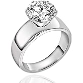 FlameReflection Stainless Steel 4 Carat Round Cubic Zirconia CZ Engagement Women Wedding Solitaire Promise Bands Ring