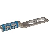 6 AWG Two-Hole Lug Compression Connector, Straight Barrel, Blue - 24C389 (Pack of 5)
