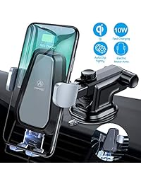 Cargador de coche inalámbrico VANMASS, fijación automática Qi para coche, 10 W 7,5 W, carga rápida y estándar de 5 W, soporte de ventilación para salpicadero de parabrisas compatible con iPhone X 8 8 Plus, Samsung S9 S8, Note 9