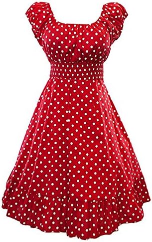 Red White Polka Dot Dress Peasant Boho 50's Pinup Retro Vintage Style (L)