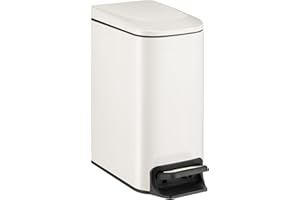 TIPGO Slim Bathroom Trash Can with Lid Soft Close, 6 Liter / 1.6 Gallon Stainless Steel Garbage with Removable Inner Bucket, Small Trash Bins for Bedroom, Office (Cream)