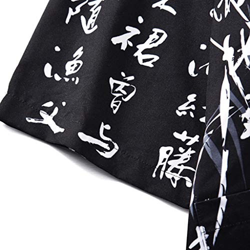 Men Japanese Yukata Coat Kimono Outwear Vintage Casual Top Black Dragon